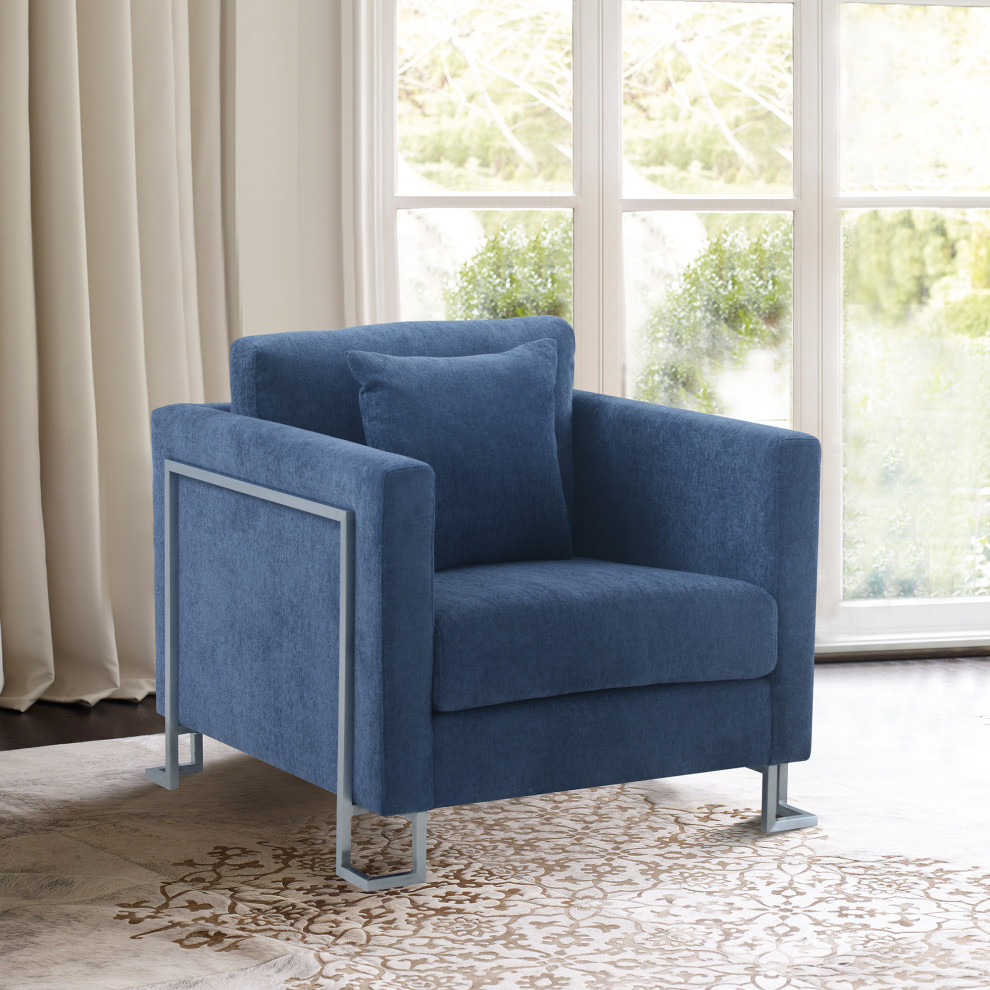 Heritage Fabric Upholstered Accent Chair With Brushed Stainless Steel Legs   Modern   Armchairs And Accent Chairs   by Armen Living  Houzz