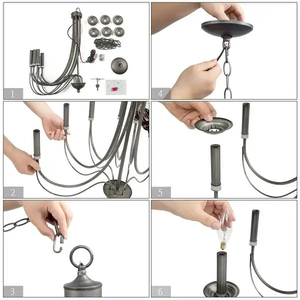 Mid-century Modern 6 Lights Chandelier Farmhouse Large Candlestick Antique Brushed Gray Lights - D 27.6'' x H 85.6'' Shopping - The Best Deals on Chandeliers