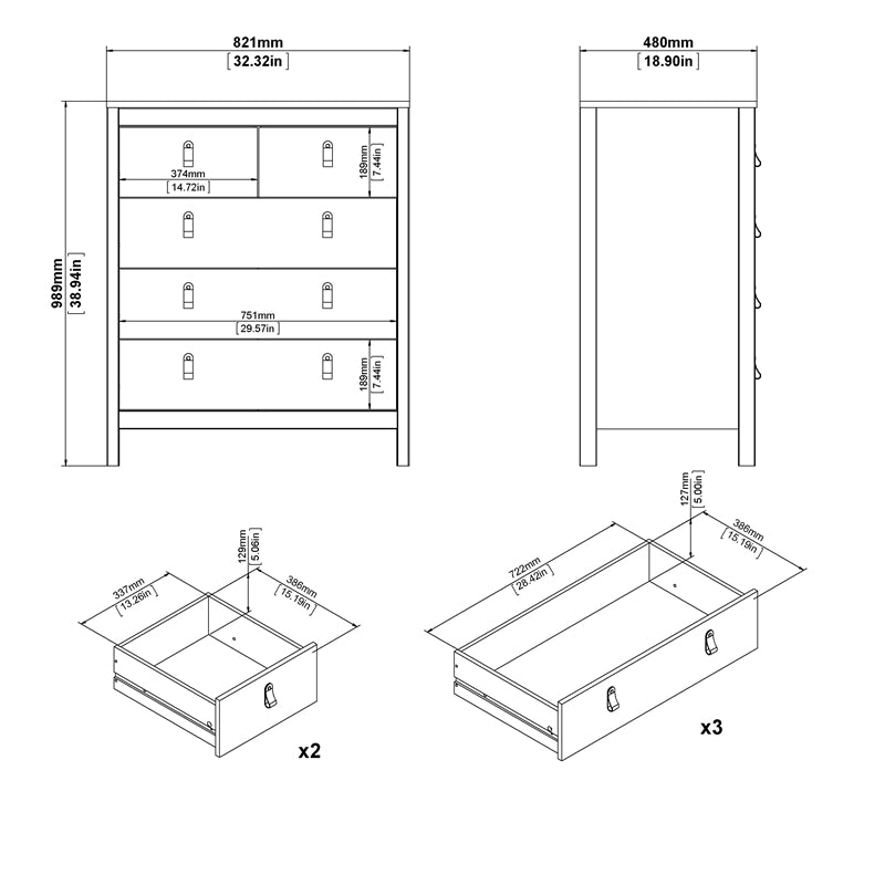 Madrid 5 Drawer Chest, White