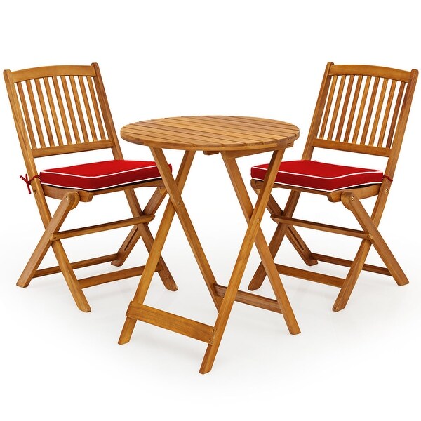 Costway 3PCS Patio Folding Wooden Bistro Set Cushioned Chair