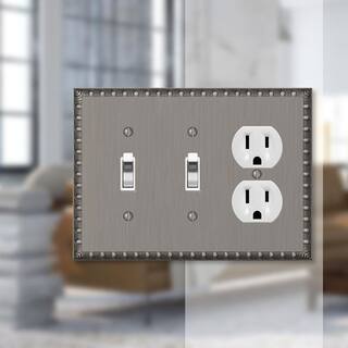 AMERELLE Antiquity 3 Gang 2-Toggle and 1-Duplex Metal Wall Plate - Antique Nickel 90TTDAN