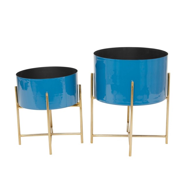 Olivia amp May 2pc Round Modern Metal Planter Pots With Gold Metal Stands