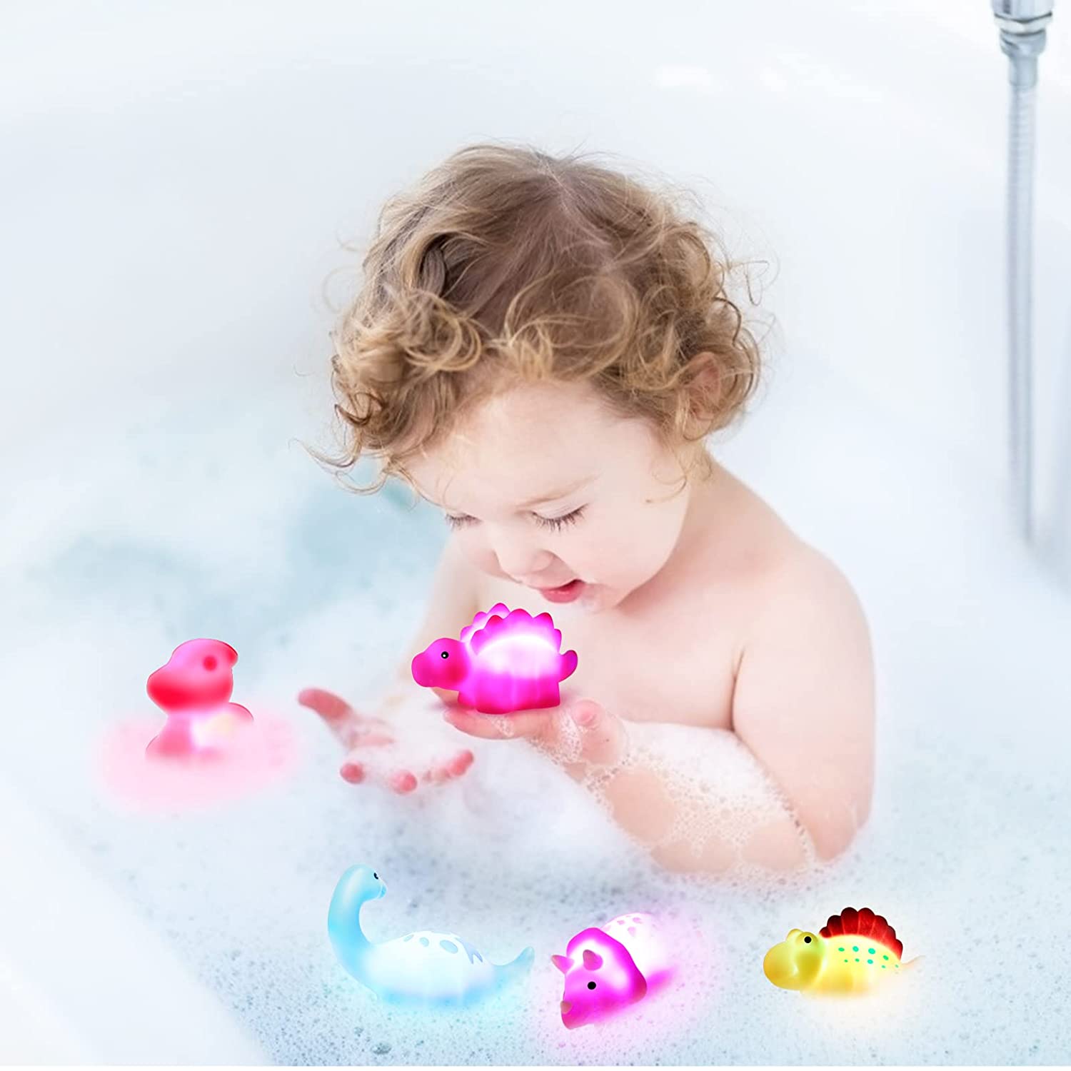 Bath Toys for Kids， Dinosaur Light-Up Floating Bath Toys for Toddler， Baby Bathtub Toys for Boys Girls， Ages 3 4 5 6 Year Old