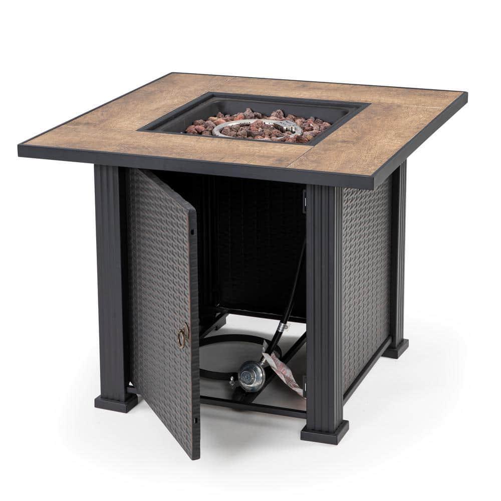 Nuu Garden 40000 BTU 30 in x 24 in Square Wickerlike Iron Propane Gas Fire Pit Table with Cover Ceramic Top and Lava Rocks