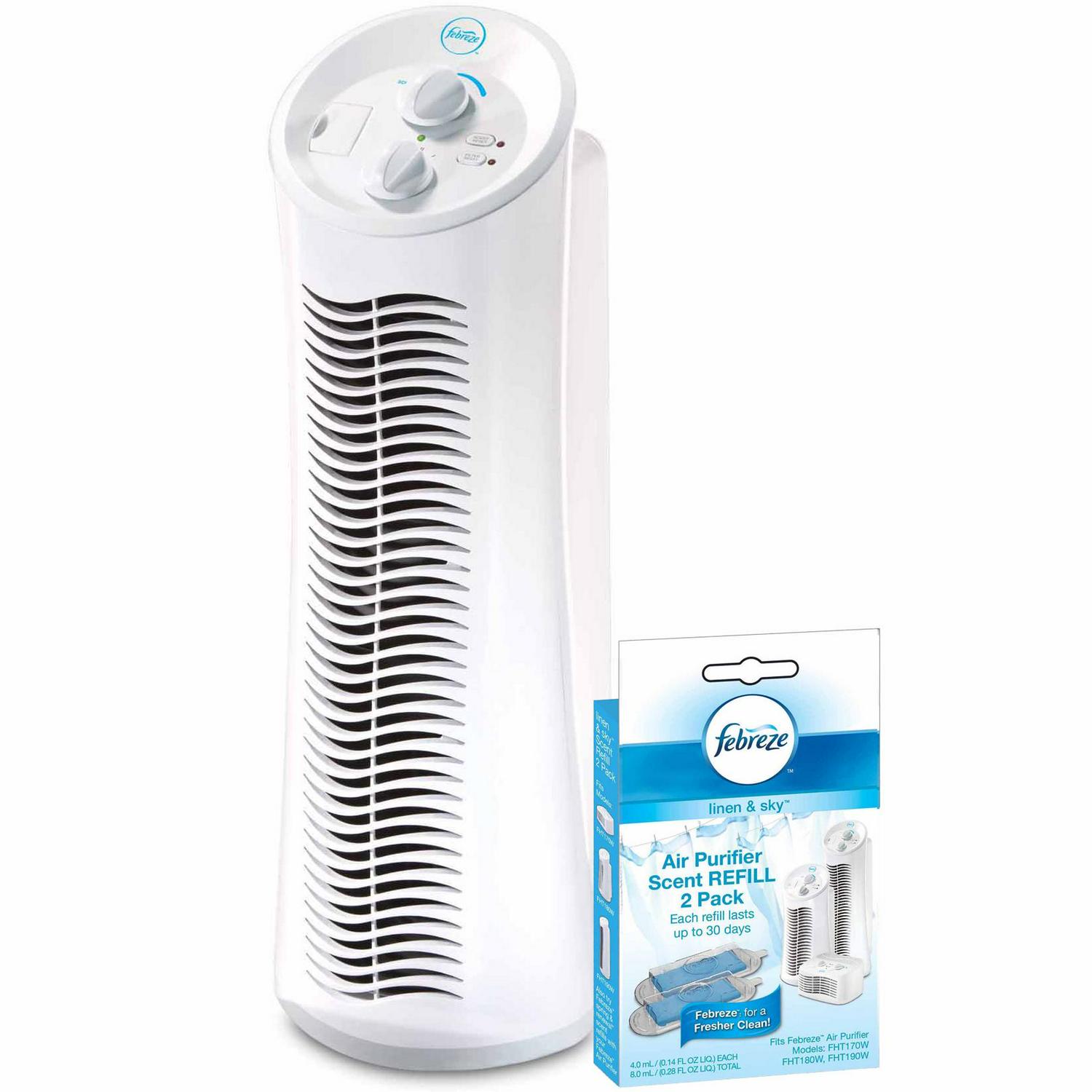 Febreze Tower Air Purifier with Linen and Sky Scent Cartridge Value Bundle