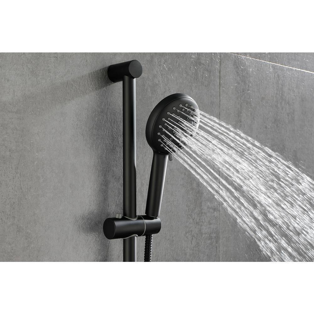 FORCLOVER 3-Spray Patterns 4.9 in. Wall Mount Handheld Shower Head with 28 in. Adjustable Slide Bar and 59 in. Hose in Matte Black HE-301MB