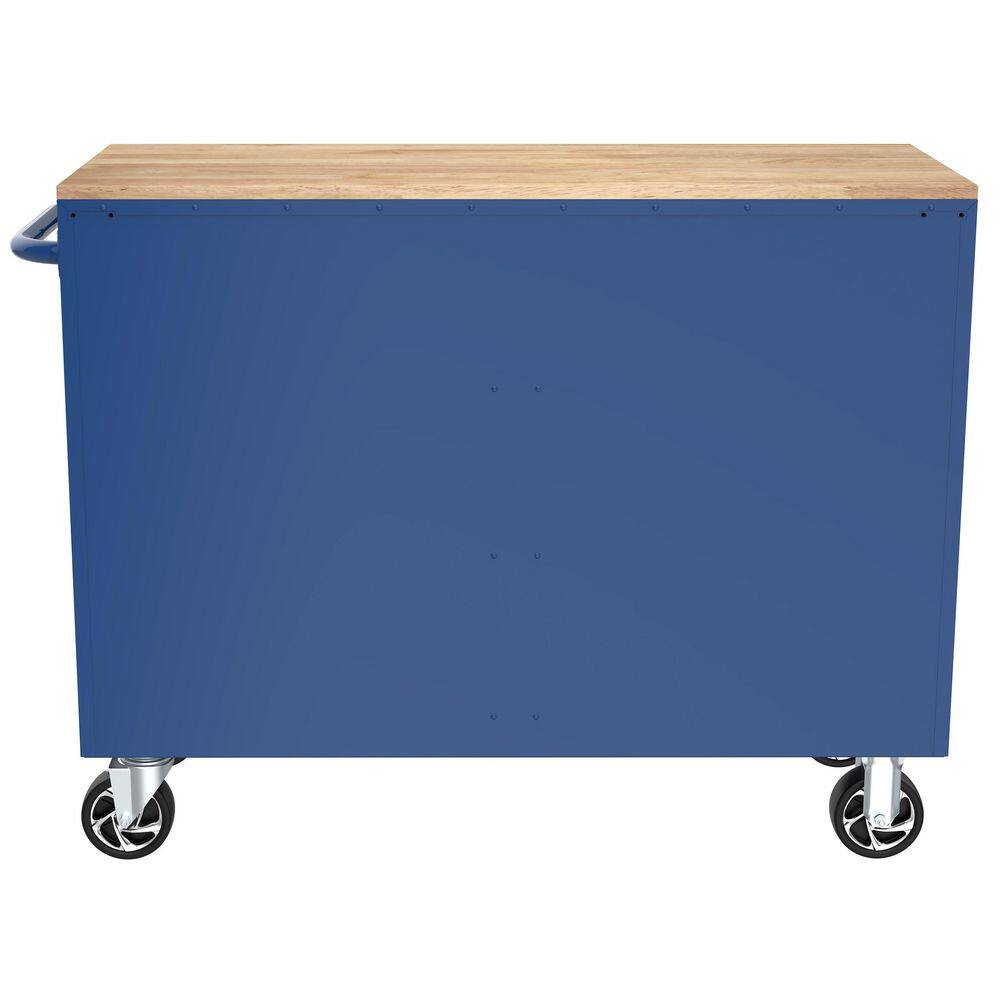 Husky 46 in. W x 18 in. D 9-Drawer Gloss Blue Mobile Workbench Cabinet with Solid Wood Top H46X18MWC9BLU