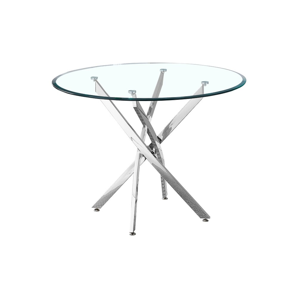 Modern Round Dining Table Clear Tempered Glass Top for Dining Room