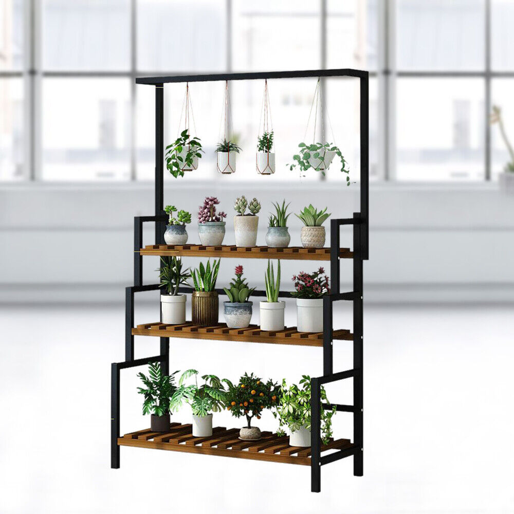 YIYIBYUS Flower Pot Stand Plant Hanging Rack Metal 3-Tier Display Shelf Planter Pot Holder for Patio Garden Corner Balcony Black