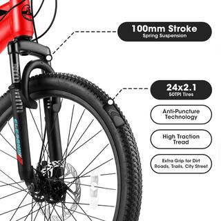 24 in. Mountain Bike Shimano 21 Speed Mountain Bicycle with Mechanical Disc Brakes in Red FY-W110680679