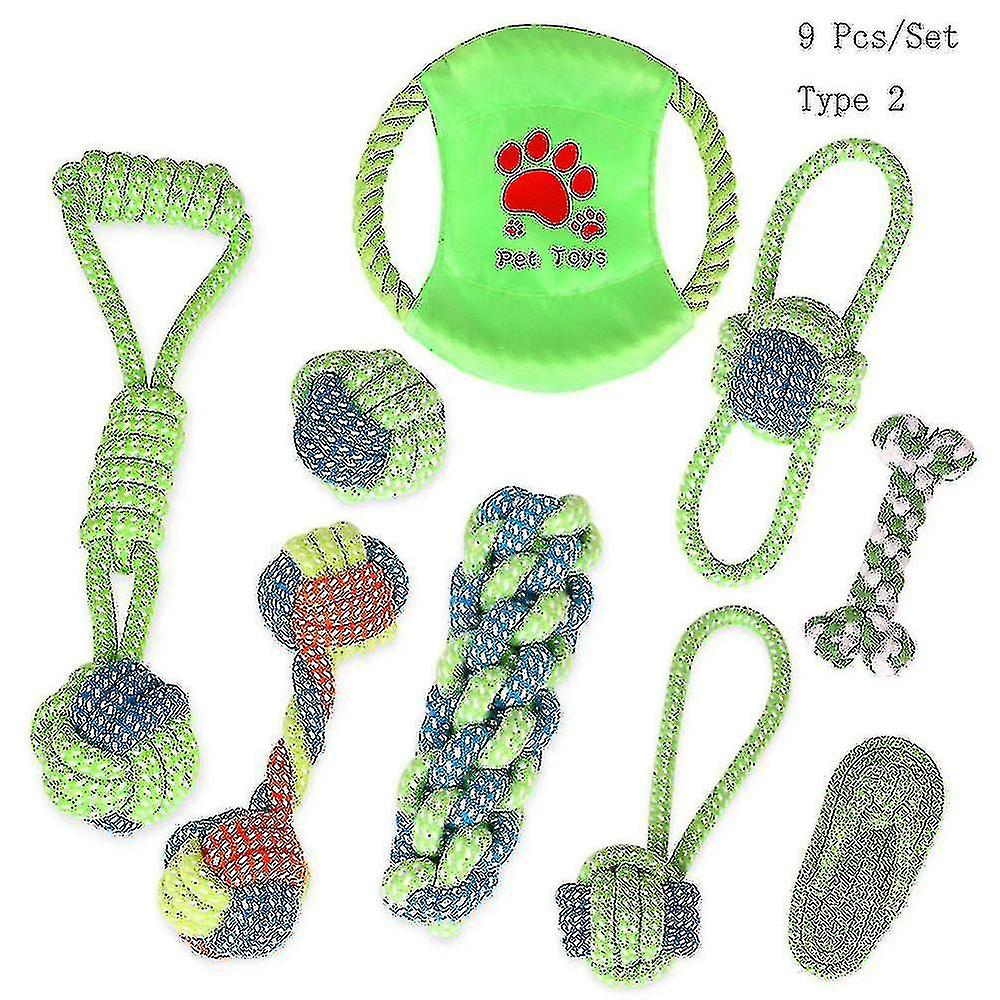 9 Pcs/set Pet Dog Toys Cotton Ball Puppy Chew Molar Toy Teeth Clean Green Rope Durable Braided Ro