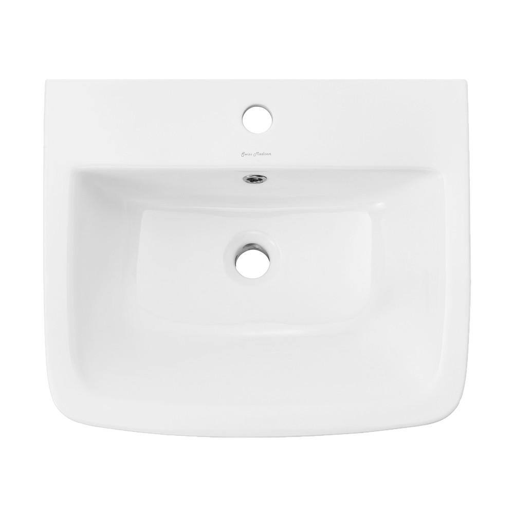 Swiss Madison Carre Ceramic Wall Mount Bathroom Sink in Glossy White SM-WS330