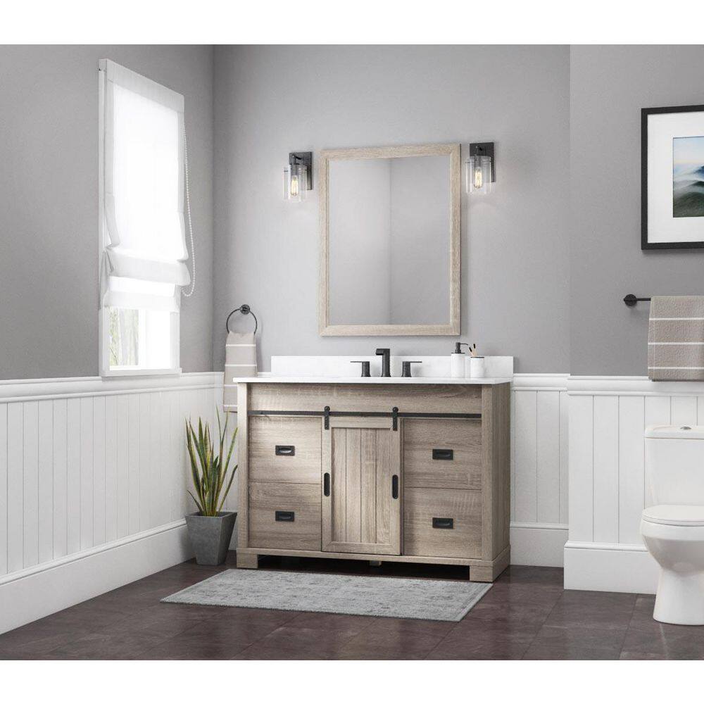 Glacier Bay Brindley 48 in. W x 20 in. D x 34.5 in. H Barn Door Bath Vanity in Weathered Gray with Engineered Stone Top HDBD48VG