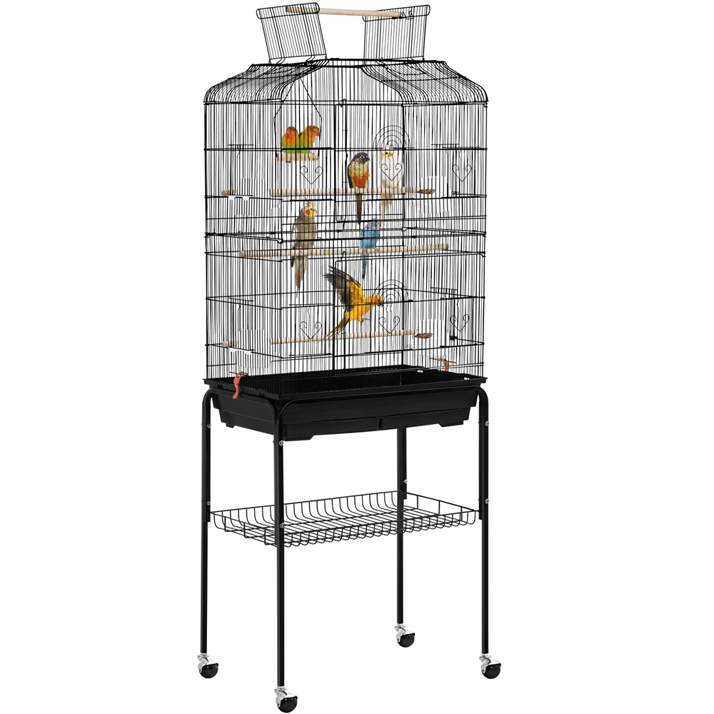 SMILE MART 67.5″ H Rolling Open Top Metal Large Bird Cage for Budgie Parrot Canary Cockatiel， Black