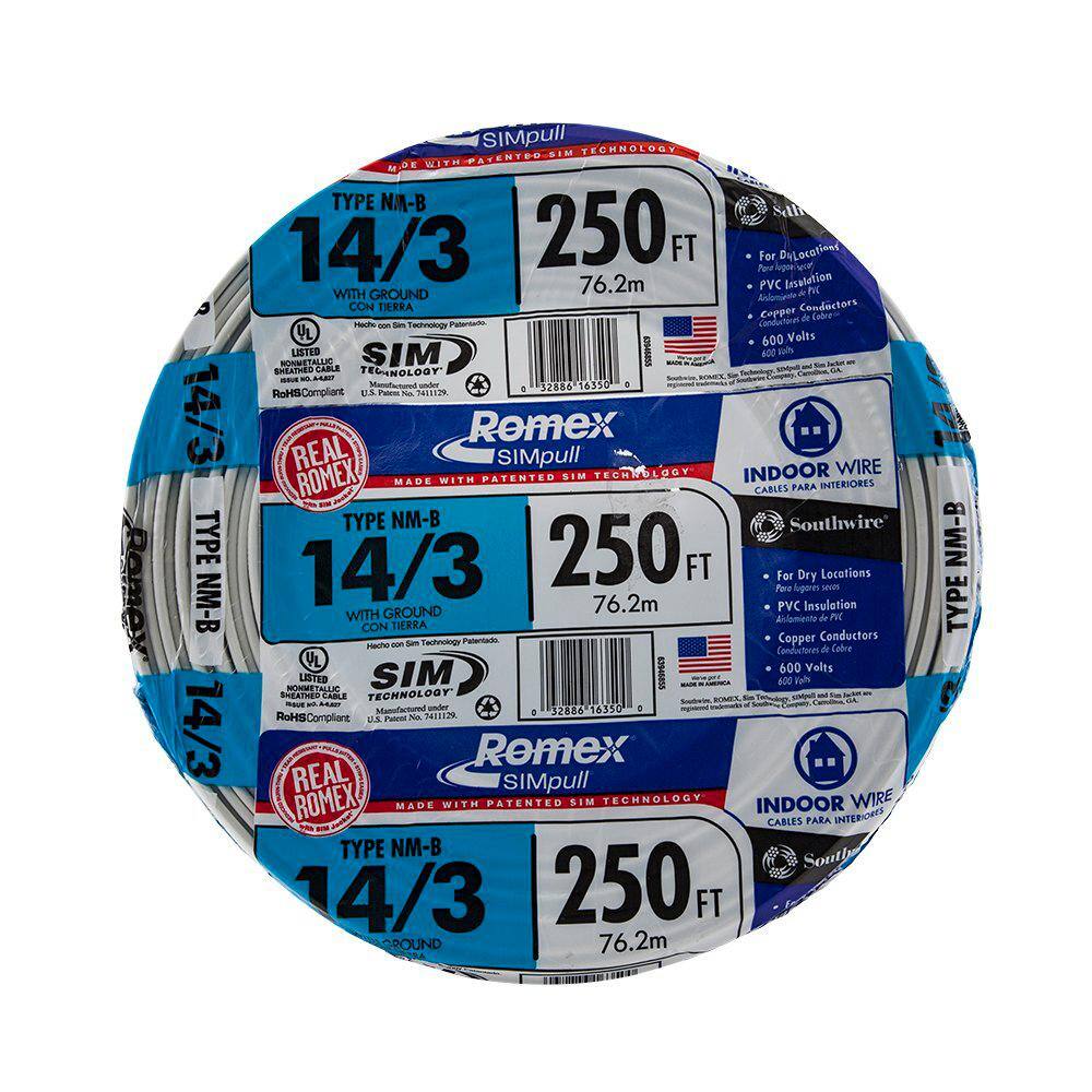 Southwire 250 ft. 143 Solid Romex SIMpull CU NM-B WG Wire 63946855