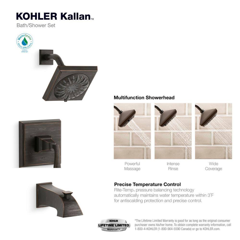 KOHLER Kallan Rite-Temp Single-Handle 3-Spray Tub and Shower Faucet in Oil-Rubbed Bronze (Valve Included) K-R24057-4M-2BZ