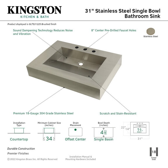 Kingston Brass GLTS31225 Kingston Commercial 31 In...