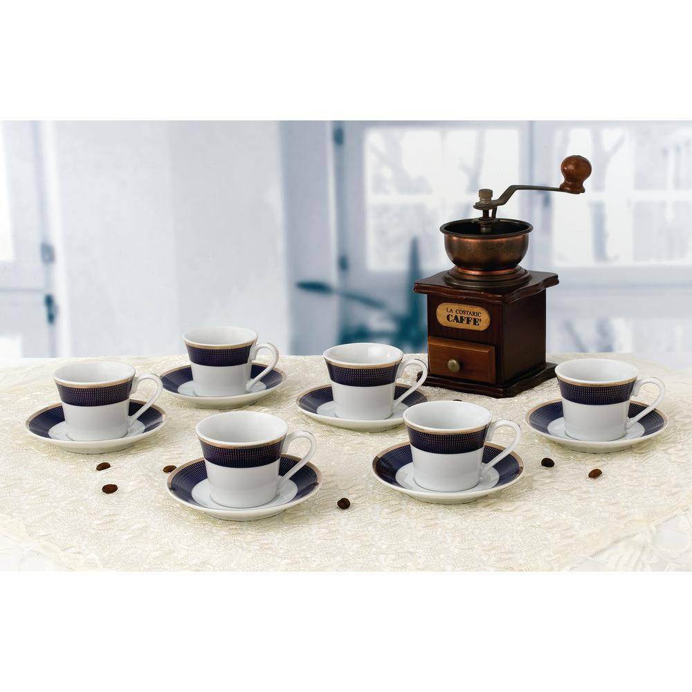 Lorren Home Trends Lorren Home 2 oz. Porcelain Espresso Set Service for 6-BlueGold Midnight-6