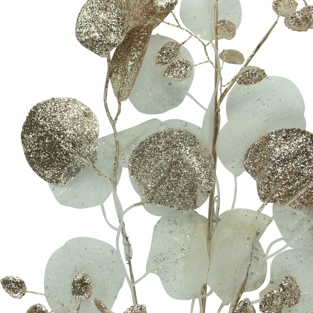 Glittery Gold And White Leaves Artificial Christmas Spray