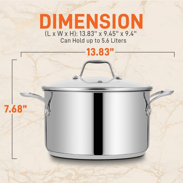 Nutrichef 6 quart Stainless Steel Stock Pot 18 8 Food Grade Steel Heavy Duty Induction Stock Pot Stew Pot Simmering Pot Soup Pot