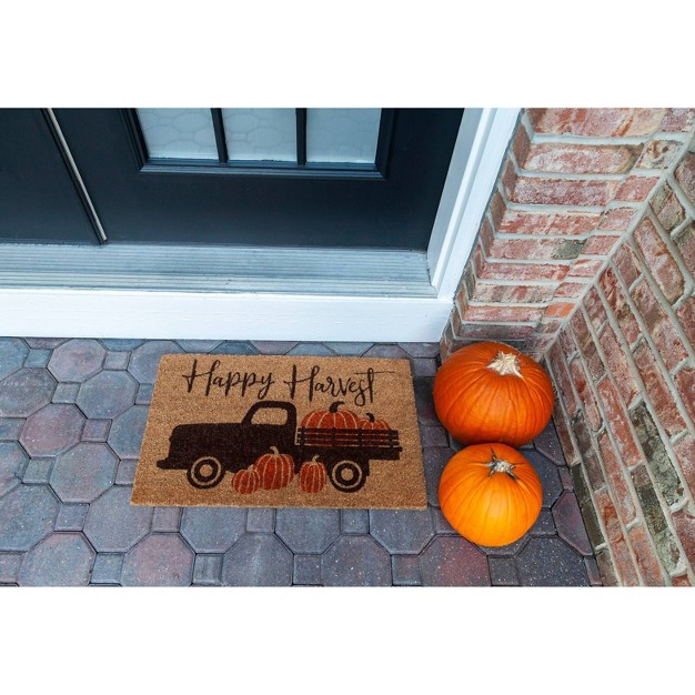 X 2 x27 4 quot Happy Harvest Autumn Indoor outdoor Coir Doormat Orange brown Entryways