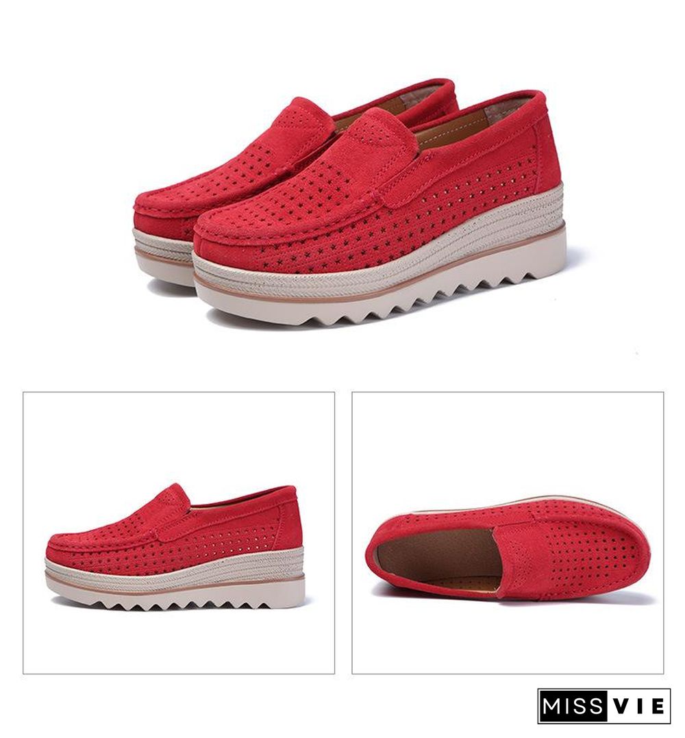 Women Shoes Platform Sneakers Slip on Flats Loafers Moccasins Hollow Out Casual Shoes