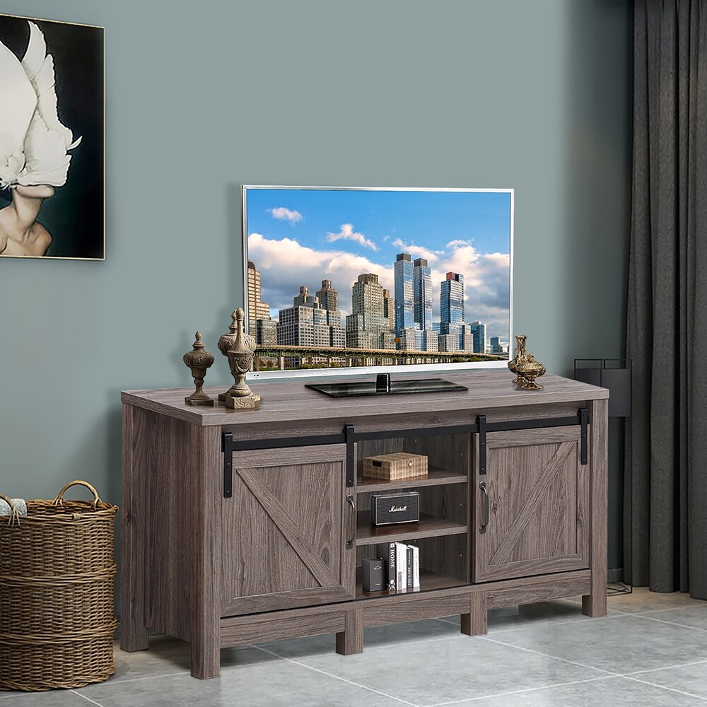 Costway TV Stand Sliding Barn Door Entertainment Center for TV's up to   Deep Taupe