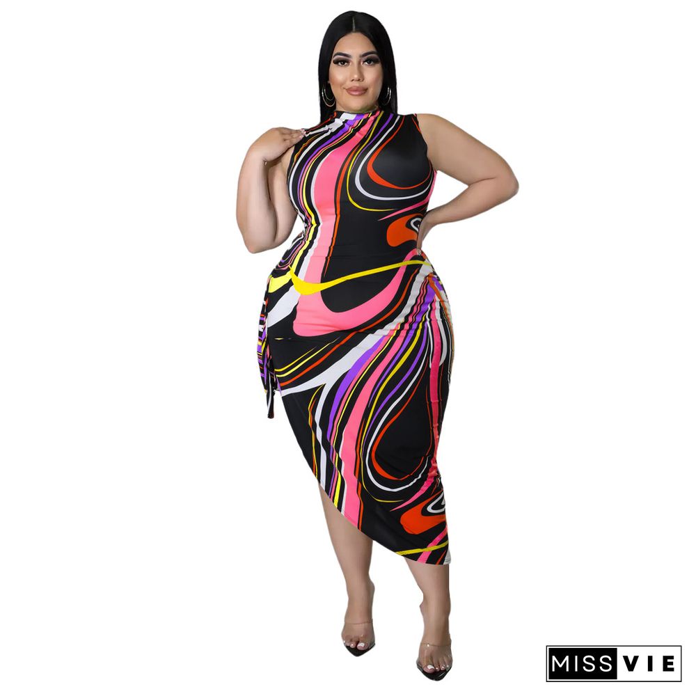 Colorful Striped Print Side Slit Bandage Maxi Dress