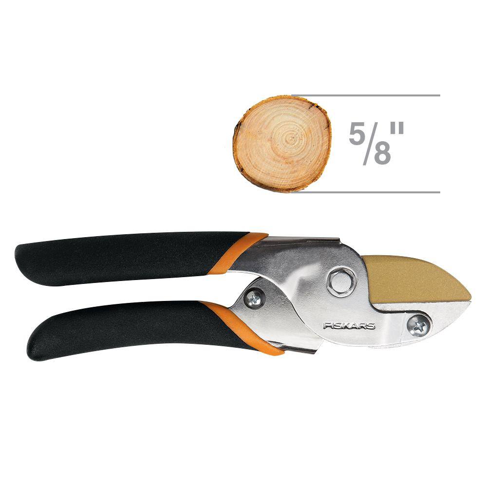 Fiskars 58 in. Cut Capacity Titanium Coated Steel Blade with Non-Slip Grip Anvil Hand Pruning Shears 391102-1004