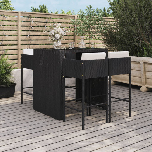 vidaXL Patio Bar Set 5 Piece Table and Stool with Cushions Black Poly Rattan   Tropical   Outdoor Pub And Bistro Sets   by vidaXL LLC  Houzz