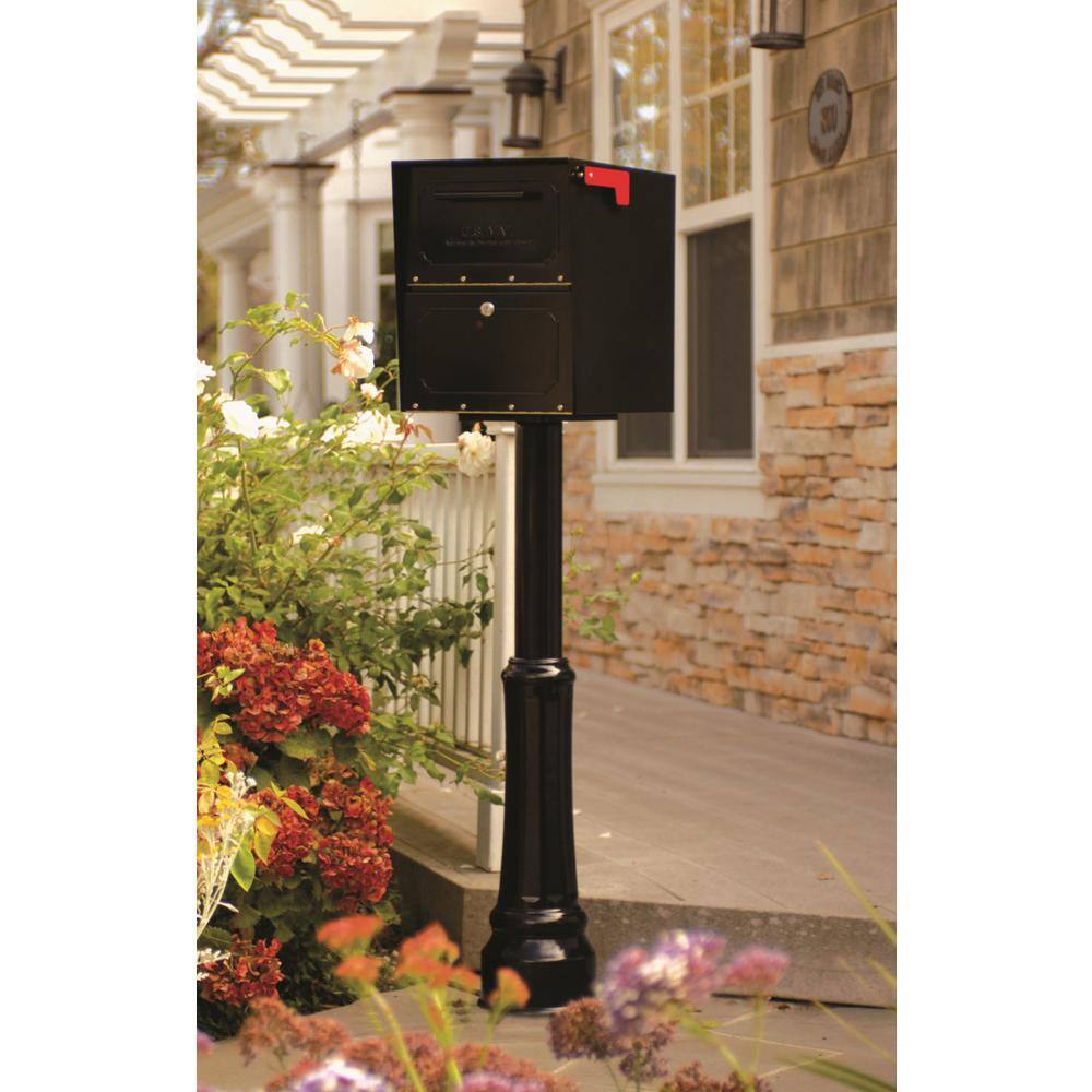 Architectural Mailboxes Oasis Classic Black Extra Large Steel Locking Post Mount Parcel Mailbox with High Security Reinforced Lock 6200B-10