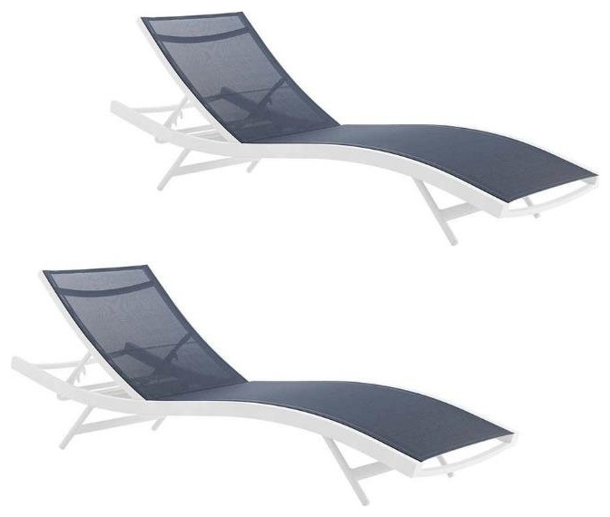 Home Square 2 Piece Teslin Fabric Patio Chaise Lounge Set in White and Navy   Contemporary   Outdoor Chaise Lounges   by Homesquare  Houzz