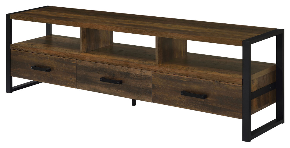 James 3 drawer Composite Wood 71 quotTV Stand Dark Pine   Modern   Entertainment Centers And Tv Stands   by Modon  Houzz