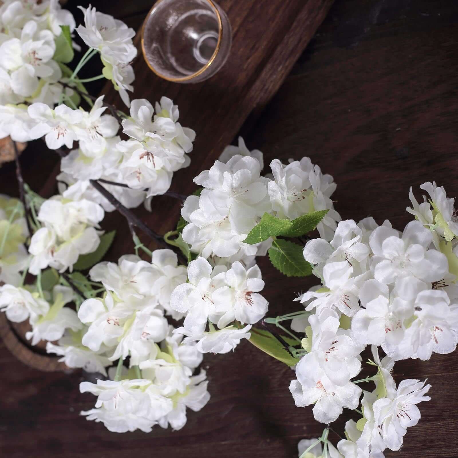 4 Bushes White Artificial Silk Cherry Blossom Flowers, Branches 40