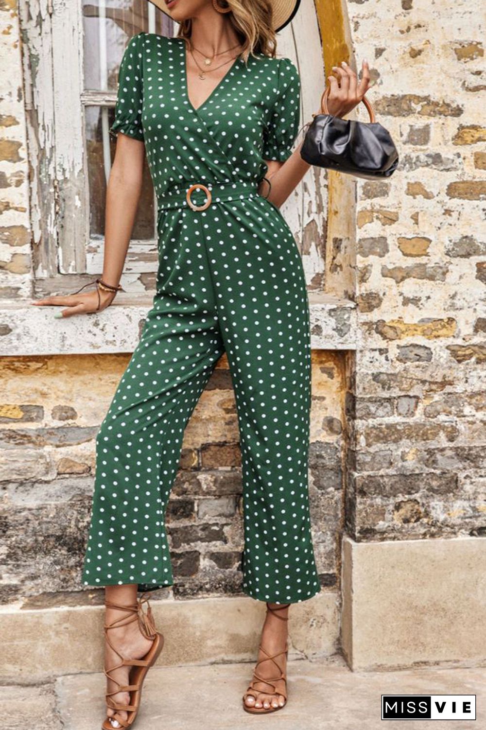 Polka Dot V Neck Jumpsuit Wholesale