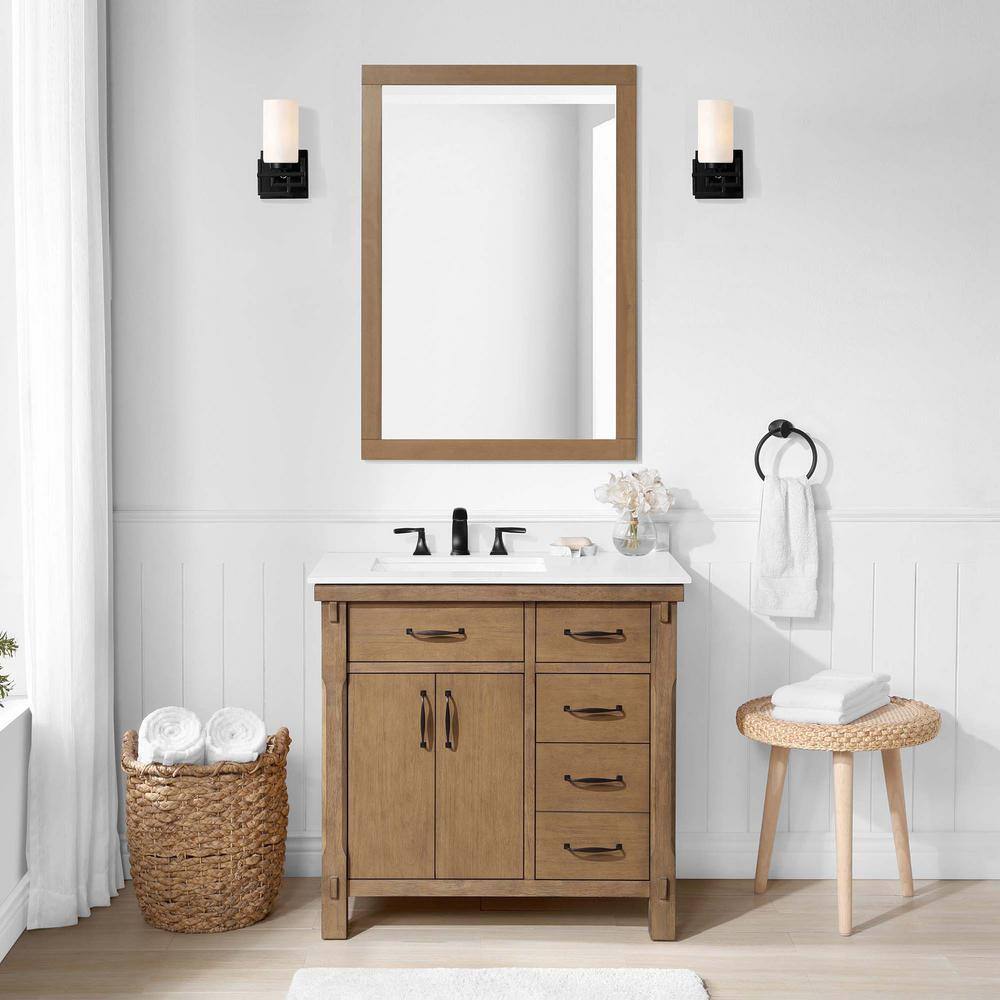 Home Decorators Collection Bellington 36 in. W x 22 in. D x 34.5 in. H Bath Vanity in Almond Toffee with White Engineered Stone Top Bellington 36