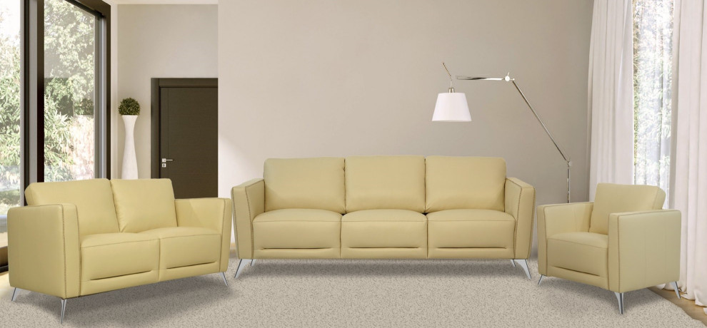 Modern Sofa  Chrome Metal Legs With Padded Leather Seat  ampTrack Arms   Midcentury   Sofas   by Decorn  Houzz