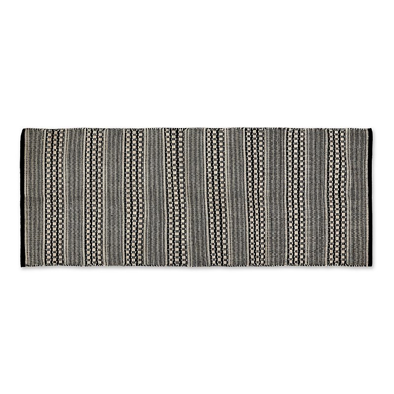 72 Black Dobby Stripe Hand-Loomed Rectangular Rug