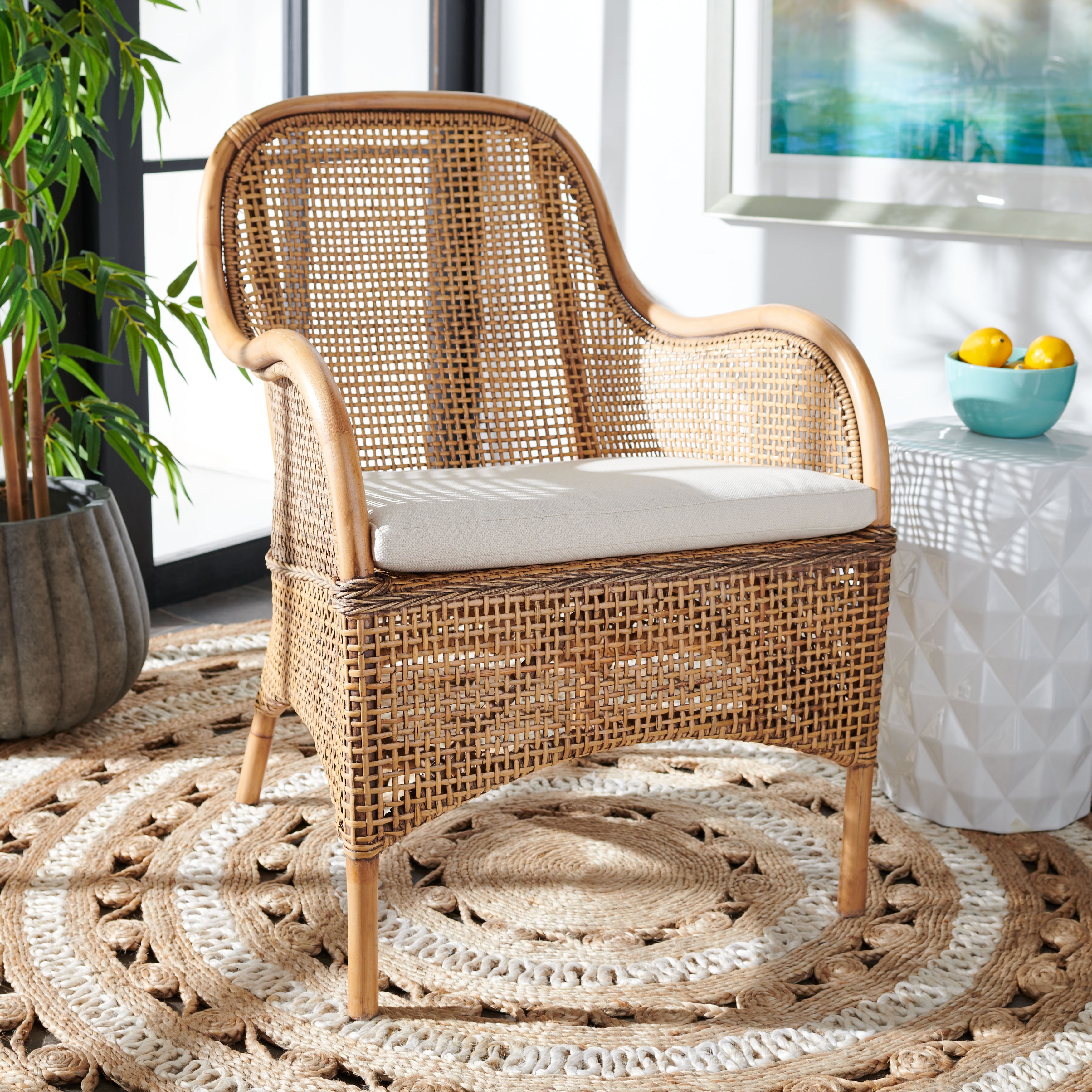 SAFAVIEH Charlie Coastal Rattan Accent Chair with Cushion - 23.4