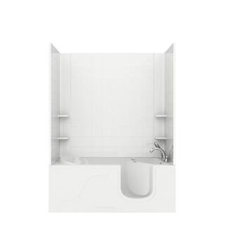 NOVA Heated 5 ft. Walk-in Non-Whirlpool Bathtub with 6 in. Tile Easy Up Adhesive Wall Surround in White HSI3060RWSCF