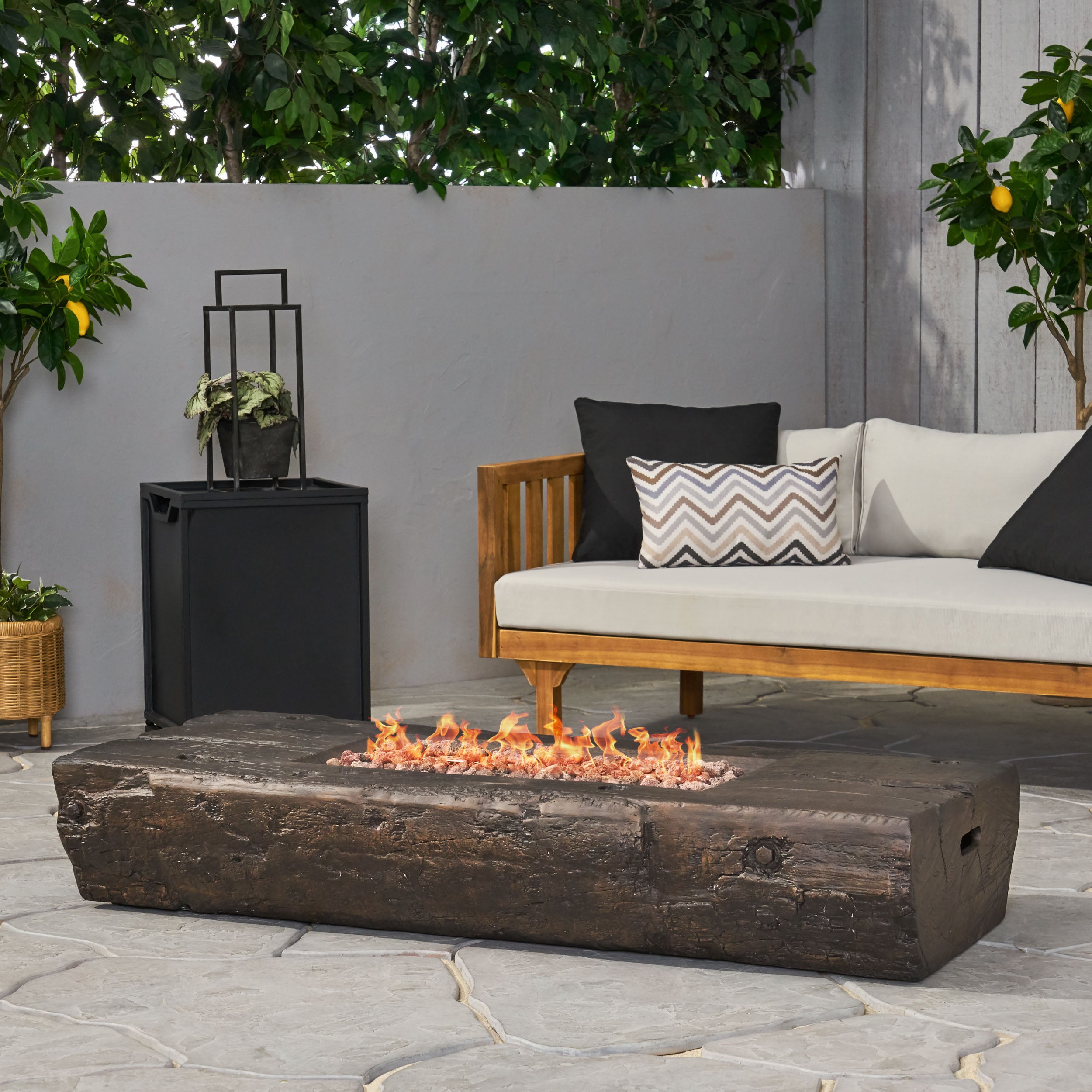 Carolina Faux Wood Slab Rectangular Propane Fire Pit