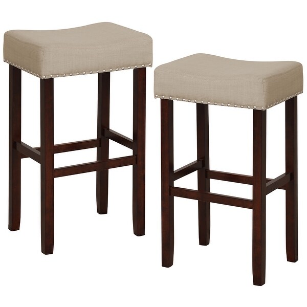 Gymax Set of 4 Bar Stools Bar Height Saddle Kitchen Chairs w/ Wooden