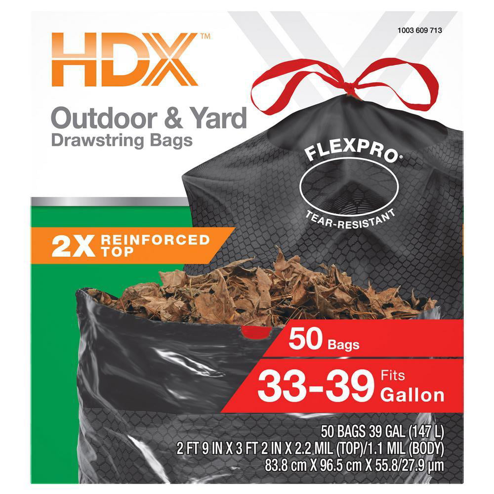 FlexPro 33 Gallon - 39 Gallon Black Drawstring Outdoor and Yard Trash Bags (50-Count) (D)