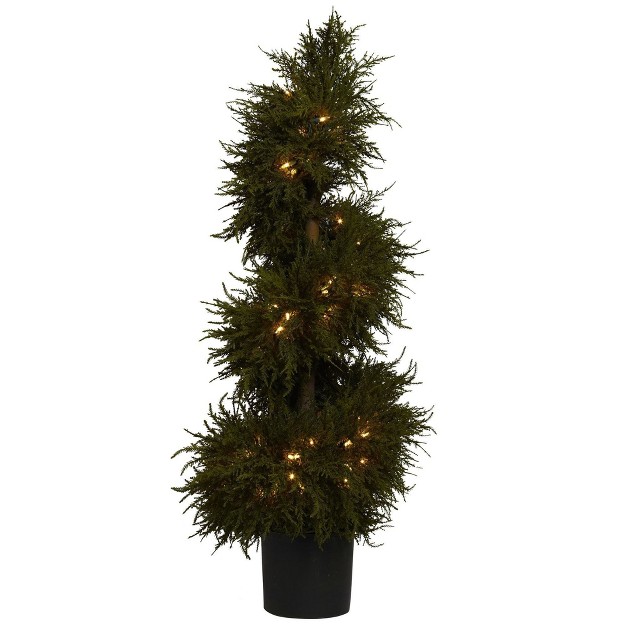 Nearly Natural 43-in Cedar Spiral Topiary W/lights