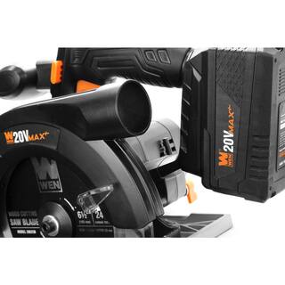 WEN 20-Volt Max 6.5 in. Cordless Circular Saw with 4.0 Ah Lithium-Ion Battery and Charger 20625