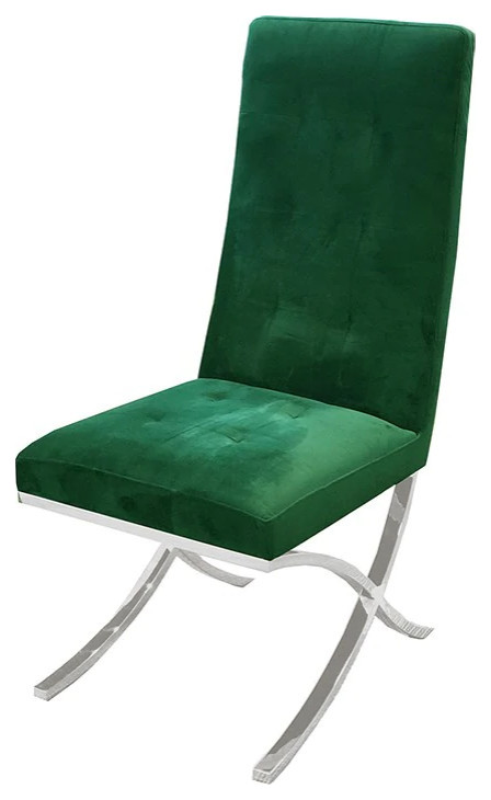 Ginata Dining Chair With Green Velvet And Polished Stainless Steel Base   Contemporary   Dining Chairs   by Peachtree Fine Furniture  Houzz