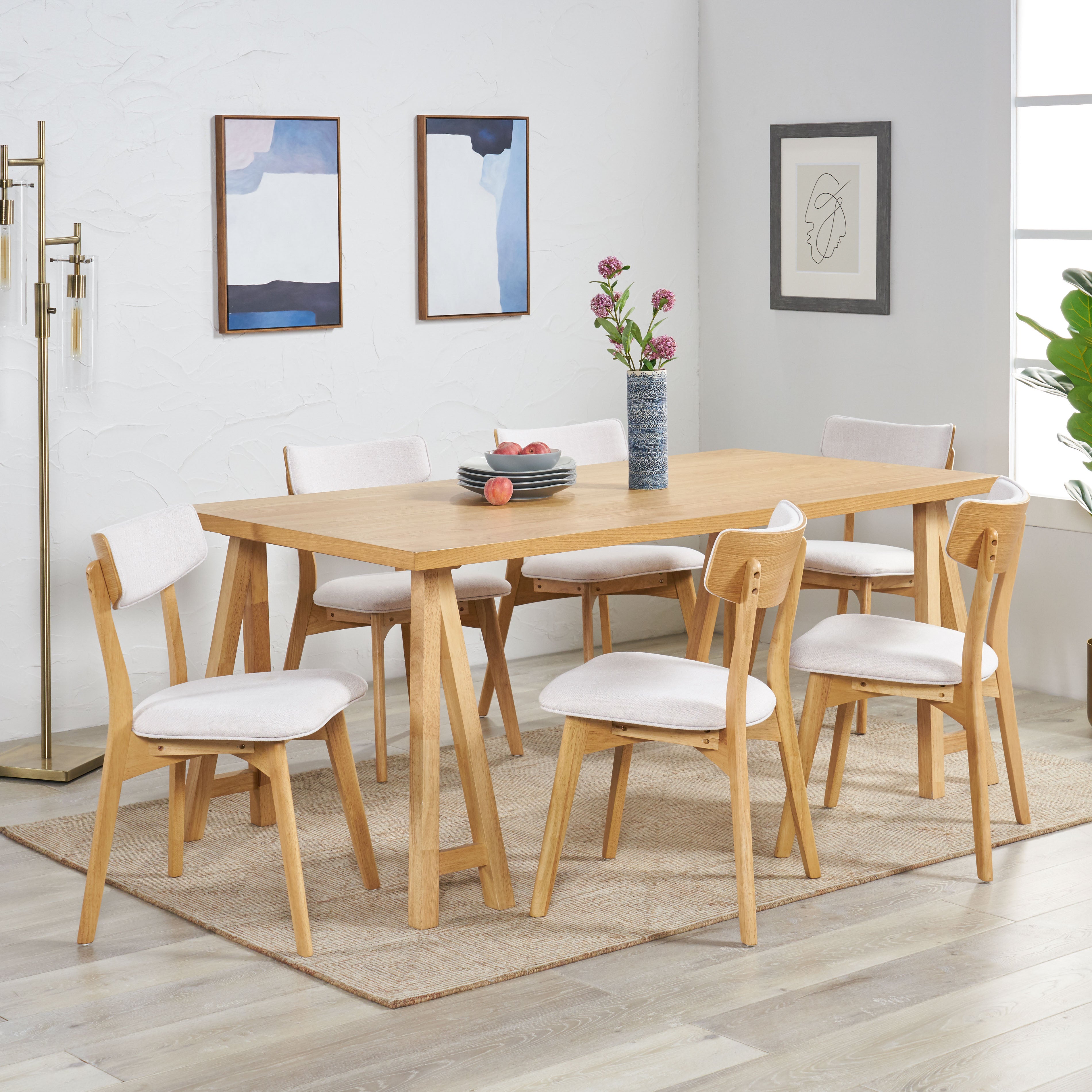 Turat Mid-Century Modern 7 Piece Dining Set with A-Frame Table