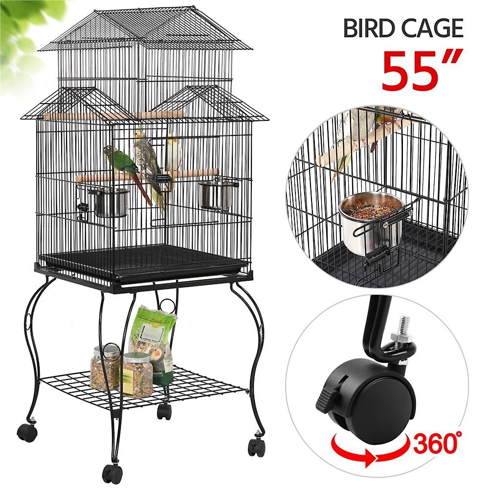 Yaheetech 55-in Triple Roof Rolling Bird Cage， Black