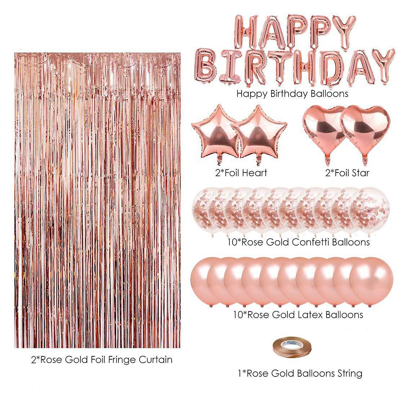 Rose Gold Rose Gold Birthday Party Decorations Set Girls Women Baby Birthday Party Supplies Happy Birthday Balloons Curtains For Baby Birthday Party D