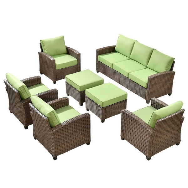 HOOOWOOO 7piece Outdoor Patio Furniture Set Wicker Conversation Sofa Set